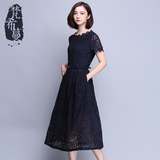 梵希蔓2016夏季新款韩版短袖蕾丝连衣裙修身显瘦长裙子女装a字裙
