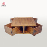 汉颐庭老榆木纯实木四边箱储物茶几方形简约中式多功能小型茶台桌