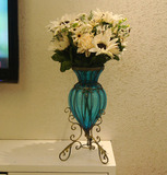 包邮欧式落地铁艺玻璃花瓶创意客厅电视柜摆件乔迁装饰品结婚礼物