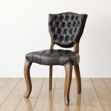 新古典复古餐椅实木餐椅美式乡村拉扣头层牛皮软包真皮橡木餐椅
