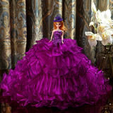 爆款婚纱紫红色芭比娃娃新娘婚房摆件 结婚生日高档礼物女生最爱
