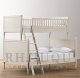 新款做旧上海桦木双层床法式高端实木白色子母床上下床定做特价