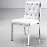 C220餐椅 现代简约 靠背黑白色拉扣餐桌椅子 不锈钢皮革餐椅现货