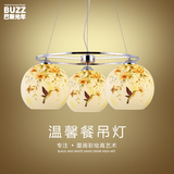 餐厅吊灯现代简约中式田园灯具创意三头玻璃个性茶楼彩绘浪漫灯饰