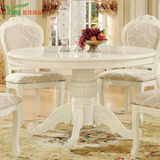 美式实木田园风格白色餐桌圆形餐台欧式圆餐桌饭桌子 1/1.2/1.3米