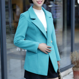 2015秋冬新款大码女士韩版修身毛呢外套短款显瘦格子百搭呢子大衣
