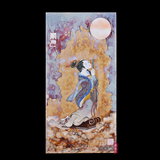 景德镇陶瓷 名家手绘颜色釉貂蝉拜月瓷板画壁画 现代时尚装饰摆件