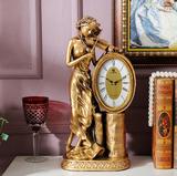 小提琴欧式座钟摆件 客厅书房桌面台钟表坐钟 时尚创意家居装饰品