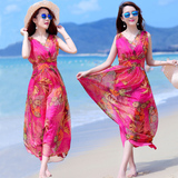 夏季波西米亚长裙女装沙滩裙海边度假泰国雪纺真丝甜美海滩裙女长