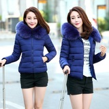 2015新款冬韩版加厚时尚大毛领可拆棉袄外套 短款修身棉衣 女