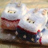3双包邮冬季tutuanna款卡通地板袜珊瑚绒加厚保暖袜子女短袜