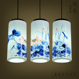 瓷光轩古典中式餐厅三头吊灯手绘青花瓷现代中式客厅餐厅吧台吊灯