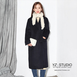 Y&Z韩国代购新款冬女装长款双排扣黑色大码羊毛呢大衣韩版呢外套