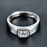 S925银男士钻石镀铂金钻戒男款婚戒霸气个性戒指指环送男友包邮