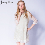 杰西莱jessy line2015新款秋装杰茜莱代购百搭显瘦蕾丝拼接连衣裙