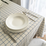 地中海白底蓝格子餐桌布艺 方格子桌布桌巾高档色织台布茶几布
