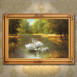 大芬纯手绘油画壁炉手工装饰画欧式古典风景油画山水画天鹅湖风景