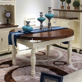 实木餐桌 象牙白圆桌 地中海餐桌折叠方桌楸木北欧式可伸缩餐桌椅