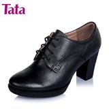聚Tata/他她秋季专柜同款时尚舒适牛皮女鞋高跟粗跟单鞋2WX31CM5