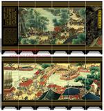 中国特色礼品仿古漆器小屏风 六扇清明上河图 家居装饰摆件送老外