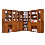 实木书柜特价带玻璃门自由组合储物柜中式大小书柜书架金丝胡桃木