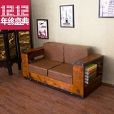 复古LOFT工业风格铁艺实木皮革沙发做旧实木沙发椅仿古沙发卡座椅