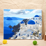 自油自画 数字油画diy 大幅客厅风景人物手绘装饰画 蓝色地中海