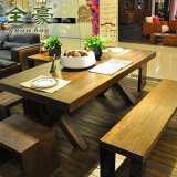 全实木餐桌椅组合6人 长方形饭桌做旧美式长桌复古西餐厅餐桌定制