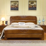 现代中式全实木床双人床简约现代1.5m1.8米卧室经济型纯原木大床