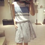 韩国短款针织背心毛衣女套头条纹镂空宽松外穿无袖针织衫2016夏季