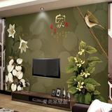 现代中式古典壁画客厅卧室电视背景墙纸3D家百合花鸟大型无缝壁纸