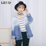 LRUD2016秋装新款韩版渐变色BF风牛仔外套女宽松字母印花夹克上衣