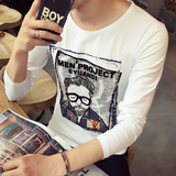 秋季新款韩版男士圆领长袖绣花人头T恤男装潮流时尚青少年上衣潮