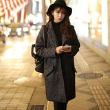 2015年秋季新款韩版中长款夹棉加厚黑灰色宽松羊毛呢子大衣女外套