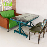 江润创意餐桌椅组合 铁艺复古咖啡厅餐桌 个性酒吧西餐厅时尚餐桌