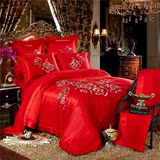 远梦欧式婚庆家纺 贡缎丝棉结婚六多件套 大红床上用品四件套