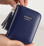 新款短款钱包女款学生韩版PU皮软面女士拉链小零钱包流苏钱夹卡包