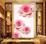 欧式3D立体玄关过道背景墙壁纸大型壁画墙纸无缝粉色玫瑰花