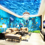 3D立体海洋海底世界卧室海豚主题壁纸乐园餐厅KTV无纺布大型壁画