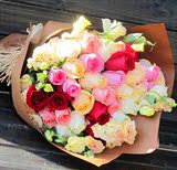 鲜花A级彩色玫瑰桔梗花束大连鲜花总汇批发花店市内开发区送花