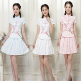 2016新款中式复古日常修身少女改良时尚短款旗袍裙中国风学生套装