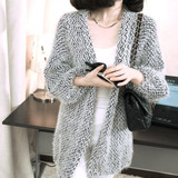 2014韩国代购秋冬新款女装韩版中长款宽松外套针织开衫毛衣Z3650