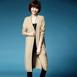 开衫女韩版纯色宽松大码长袖中长款针织衫秋冬装黑色百搭毛衣外套