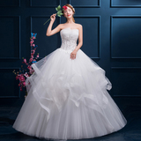 2016新娘结婚礼服抹胸 齐地简约蕾丝韩式蓬蓬裙高腰显瘦定制婚纱