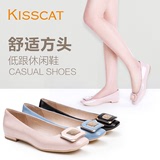 接吻猫新真皮浅口平底单鞋 kisscat2016年正品新品方头女鞋