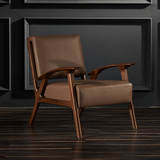 北欧风格真皮沙发座椅现代休闲单椅客厅懒人躺椅榆木实木休闲椅
