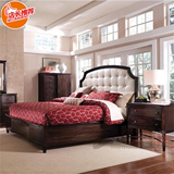 美式真皮实木宫廷软包床法式仿古做旧1.5米1.8米双人婚床高档家具