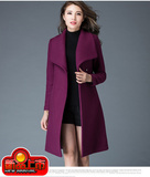 毛呢外套粗花呢女新款秋冬装韩版中长款加厚保暖紫色中款呢子大衣