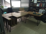 美式复古松木工作台做旧书桌铁艺餐桌创意带轮电脑桌办公桌子原木
