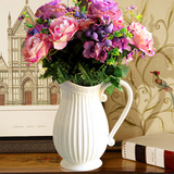 景德镇客厅花瓶摆件陶瓷白色单耳浮雕奶壶花瓶仿真花花器欧式花瓶